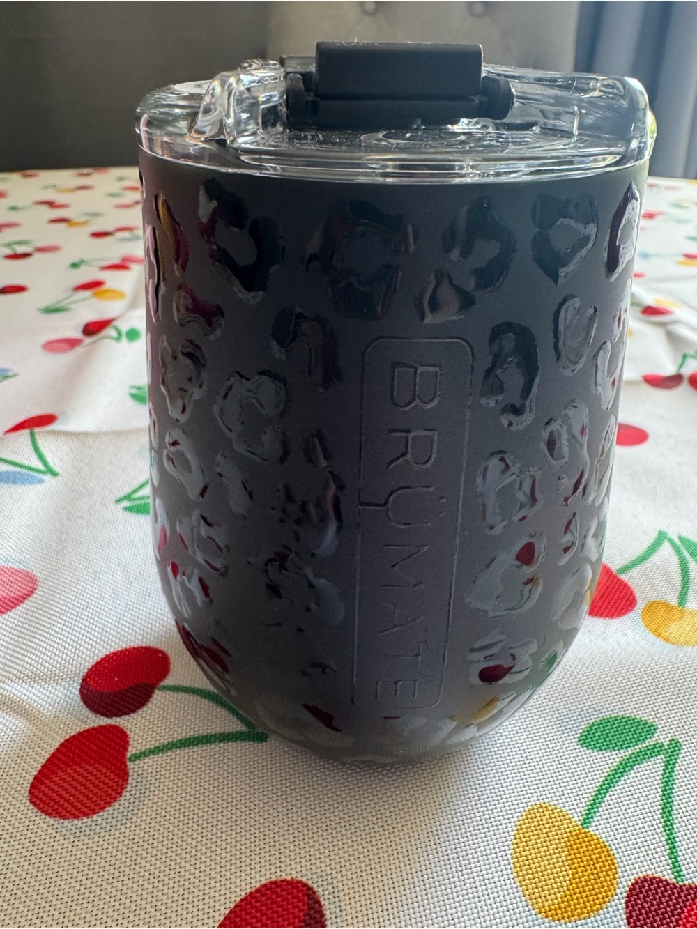 Brumate Black Leopard-Texture Insulated Wine Tumbler with Lid